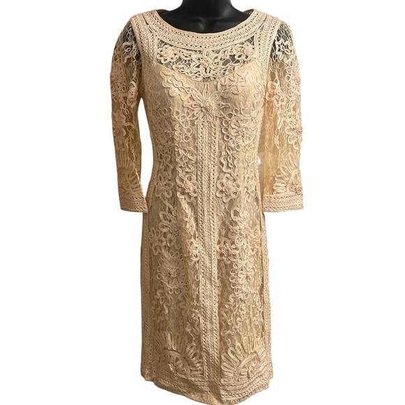 Sue Wong Nocturne Lace Cream Cocktail Dress Floral Pattern Lace Mini Sz 0 - Picture 2 of 8